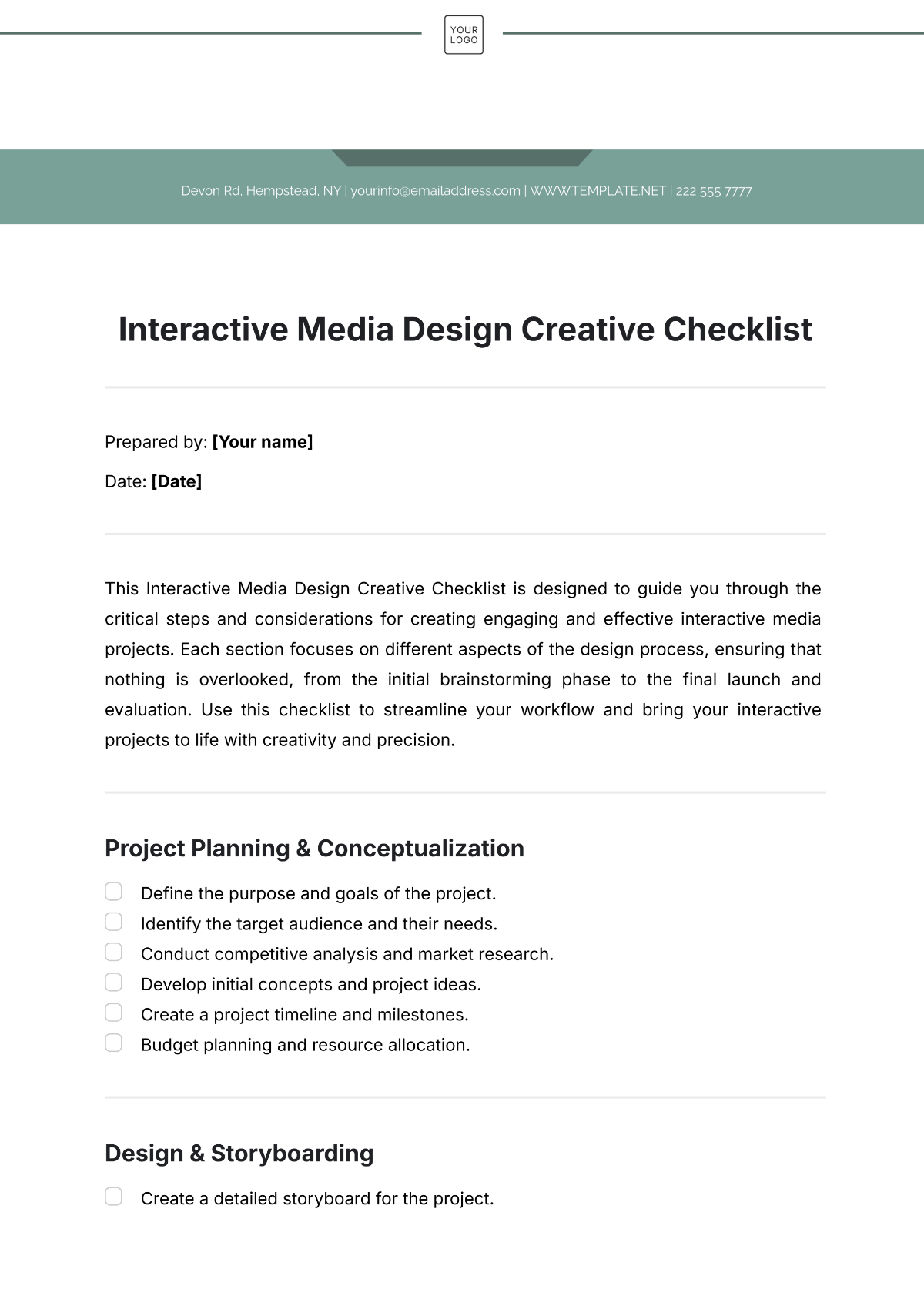 Interactive Media Design  Creative Checklist Template - Edit Online & Download