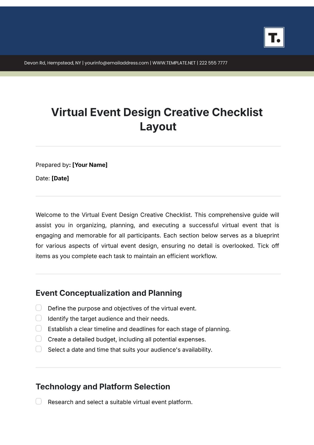 Virtual Event Design  Creative Checklist Layout Template - Edit Online & Download