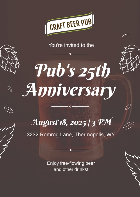 Pub Invitation Template [Free JPG] - Illustrator, InDesign, Word, PSD, Publisher