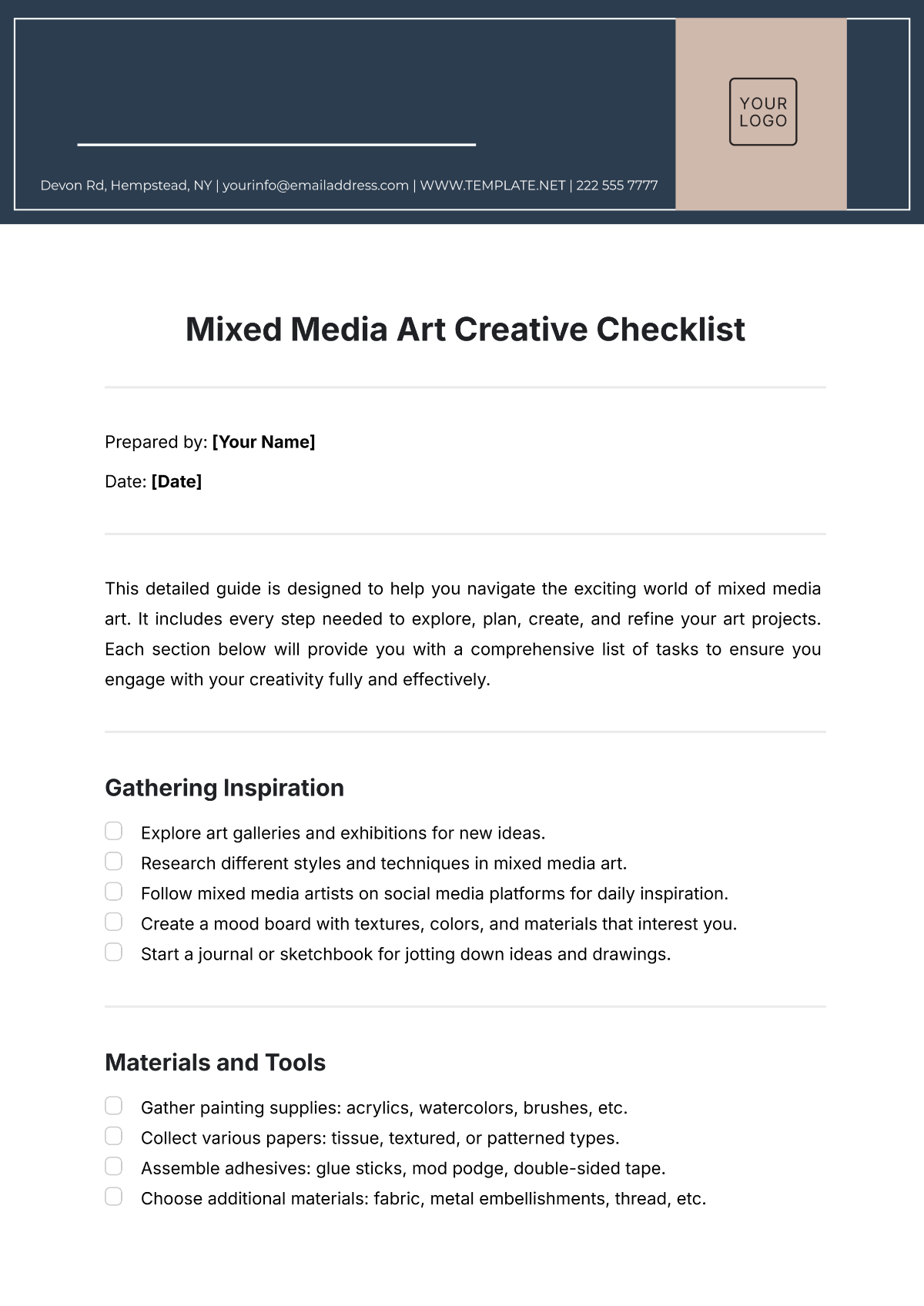 Mixed Media Art  Blank Creative Checklist Template - Edit Online & Download