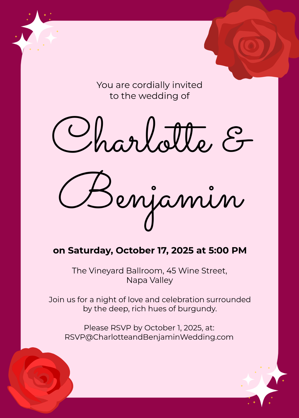 Free Burgundy Wedding Invitation Template - Edit Online & Download