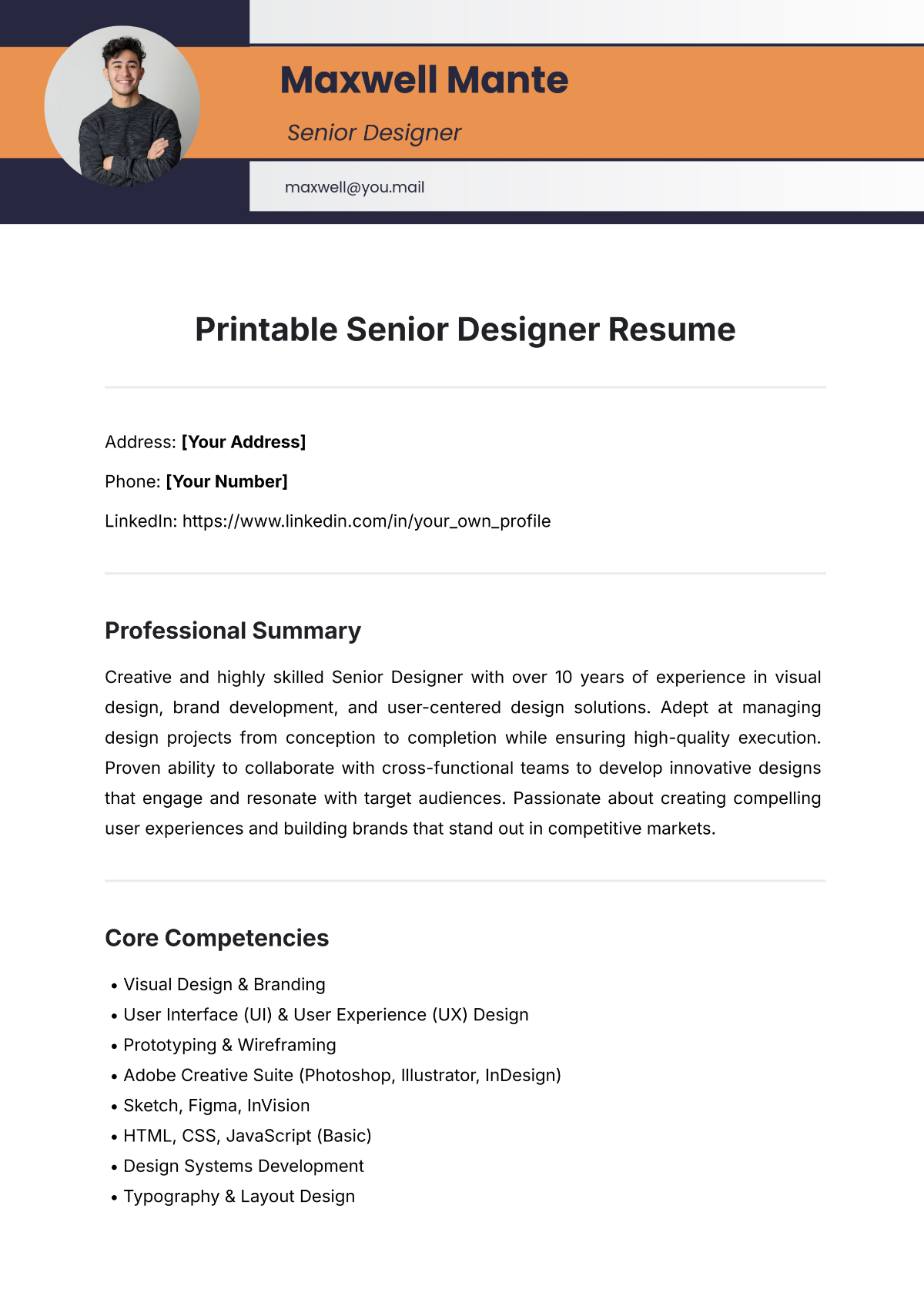 Free Printable Senior Designer Resume Template