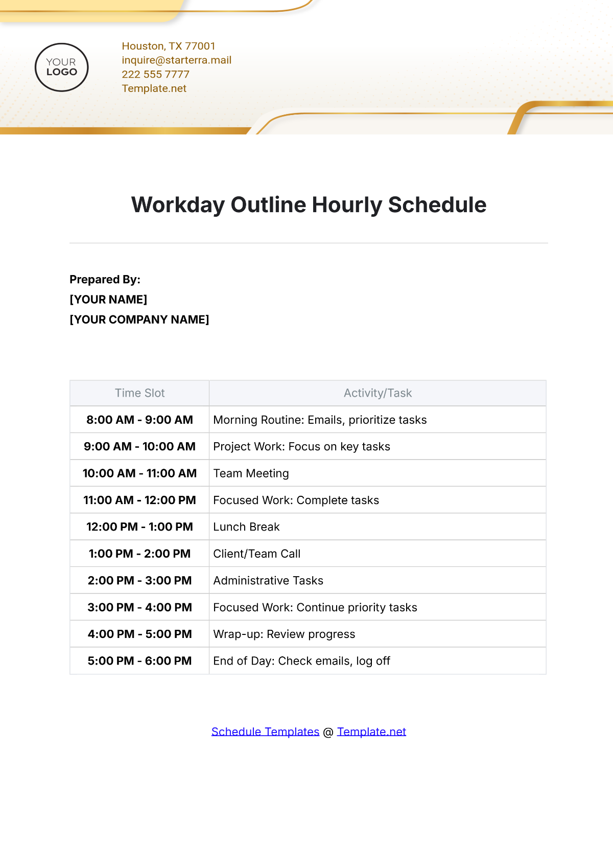 Workday Outline Hourly Schedule Template - Edit Online & Download