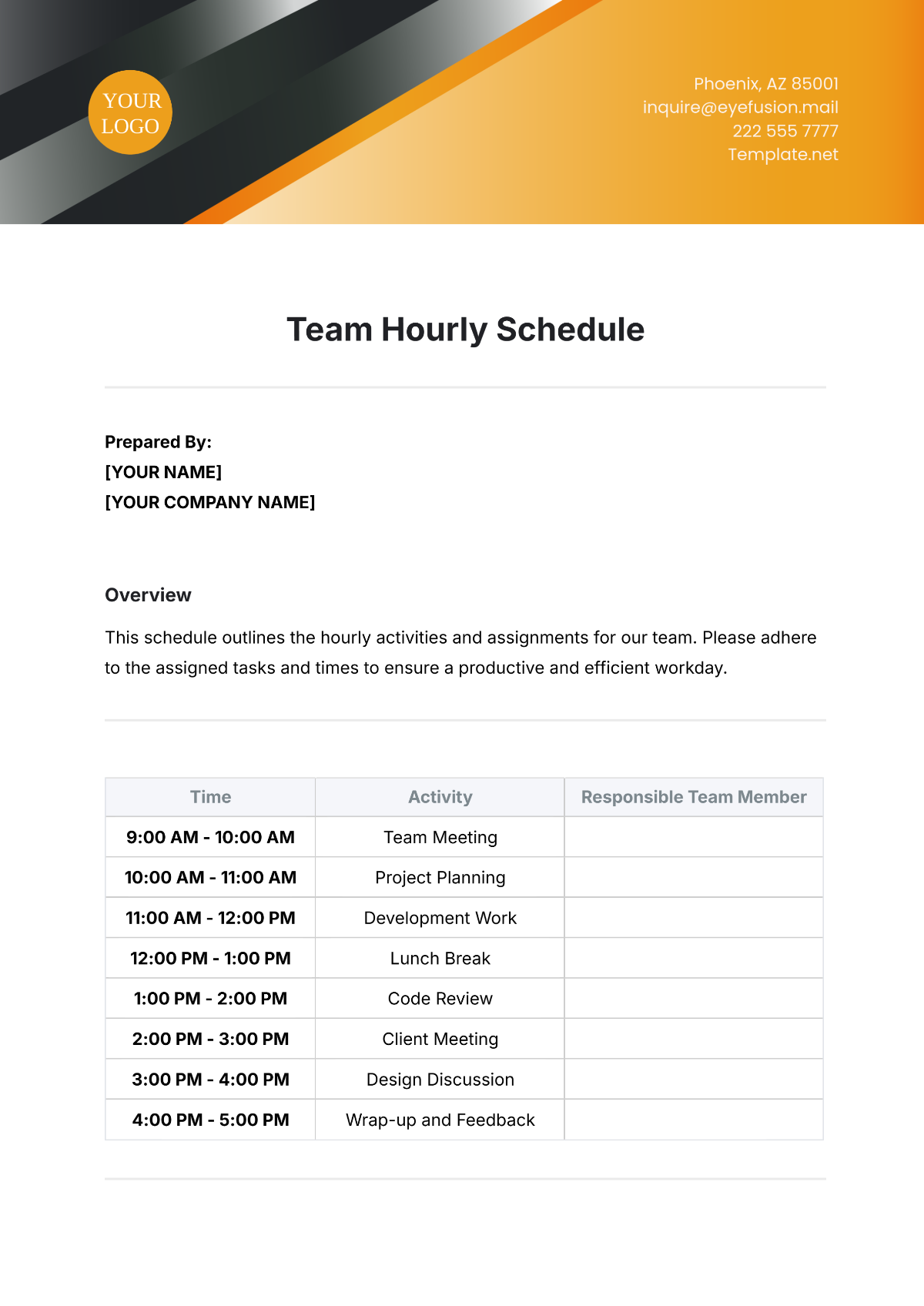 Team Hourly Schedule Template - Edit Online & Download