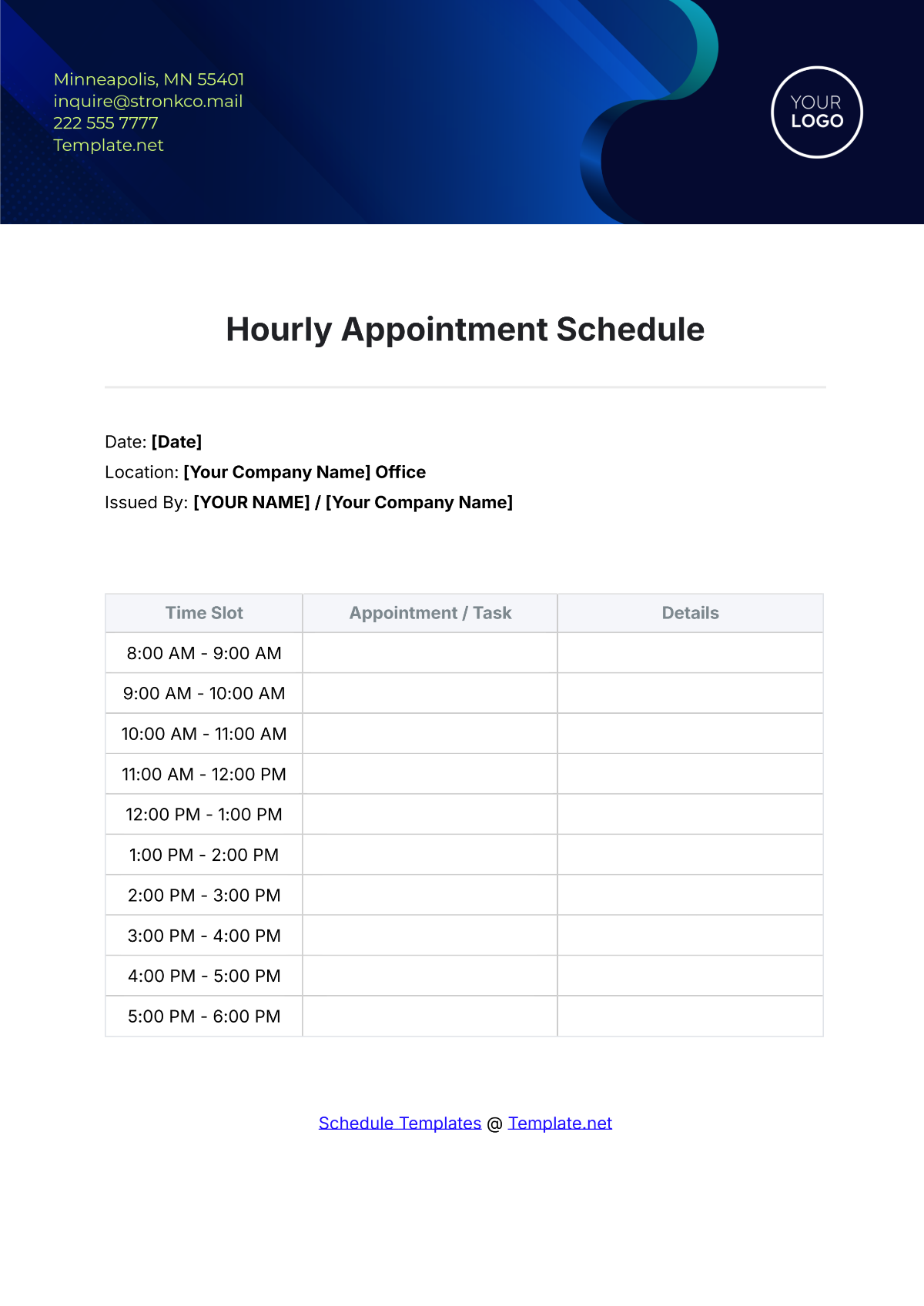 Hourly Appointment Schedule Template - Edit Online & Download