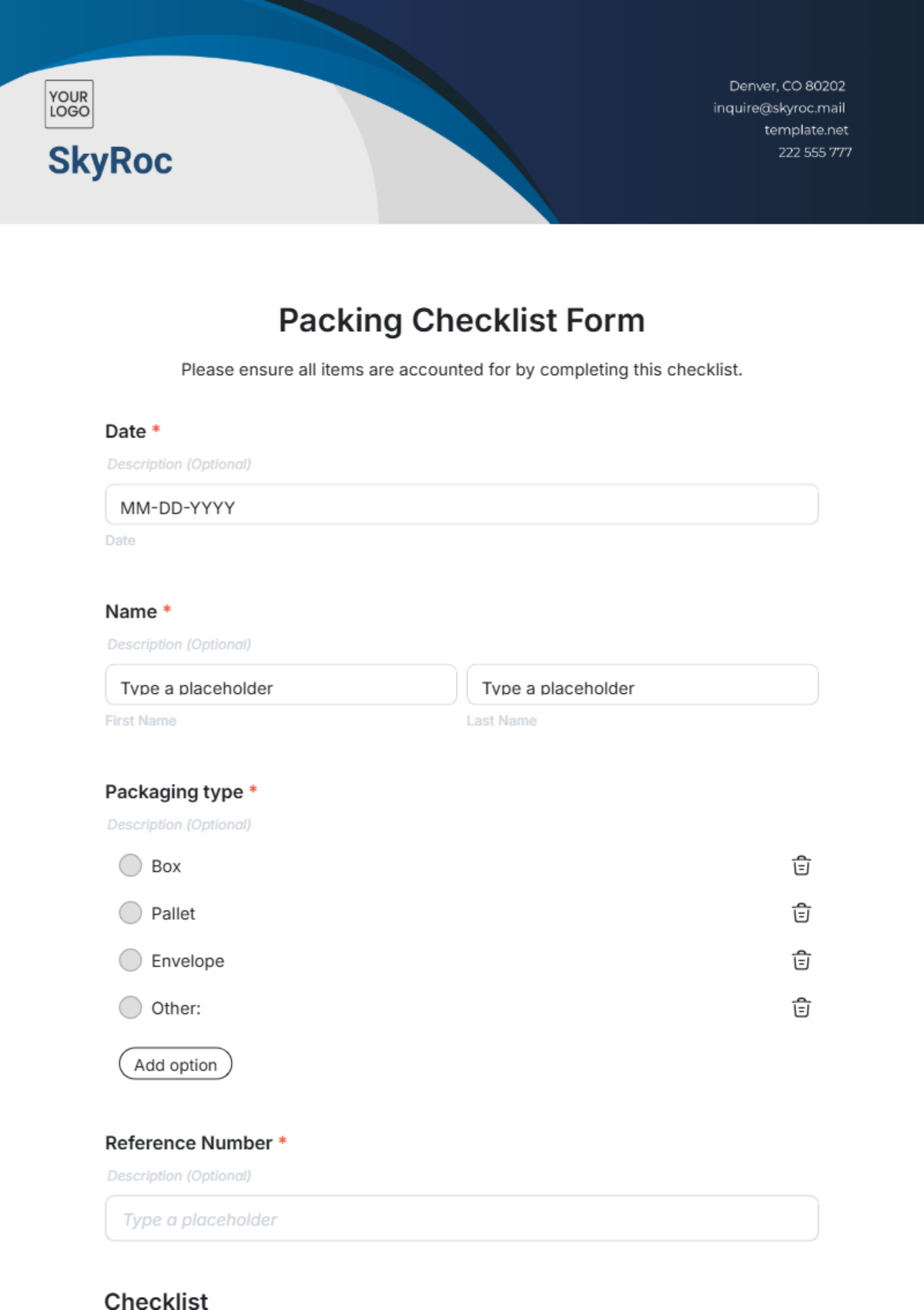 Free Packing Checklist Form Template