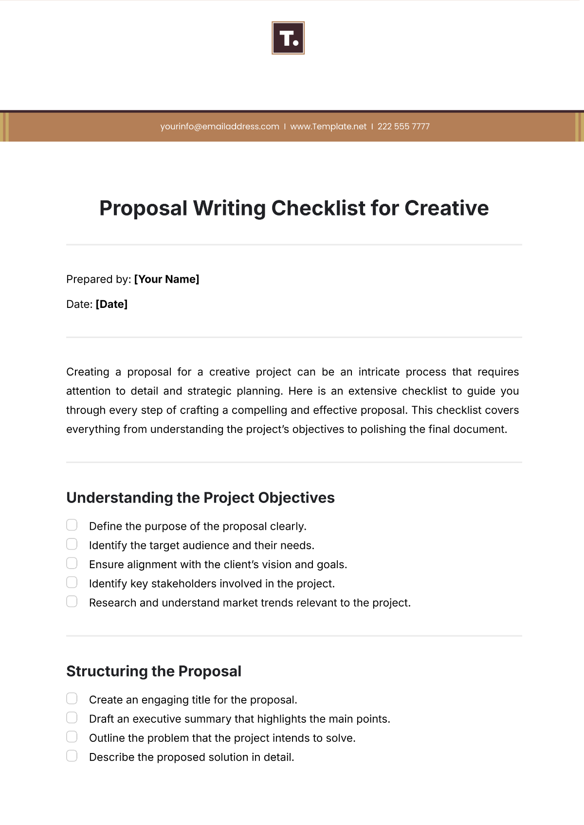 Proposal Writing Checklist for Creative Template - Edit Online & Download