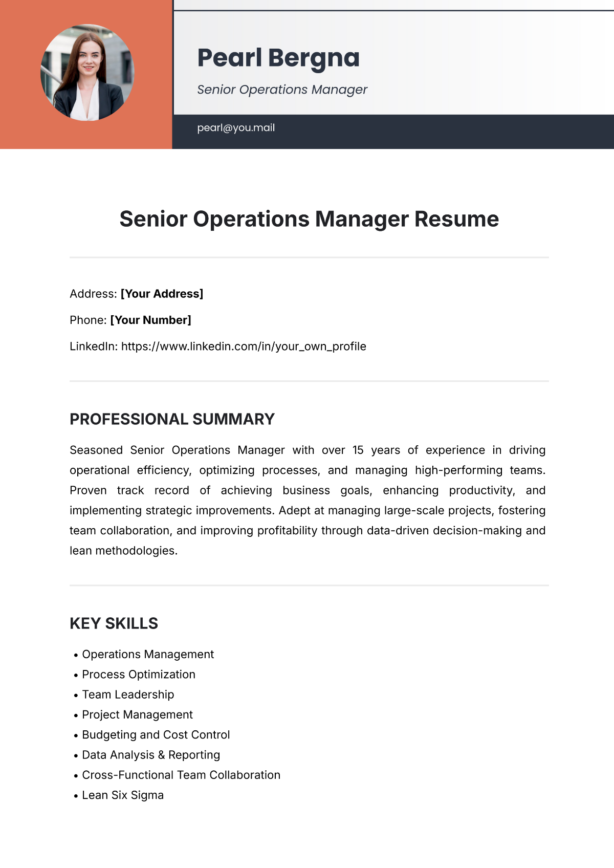 Free Senior Operations Manager Resume Template