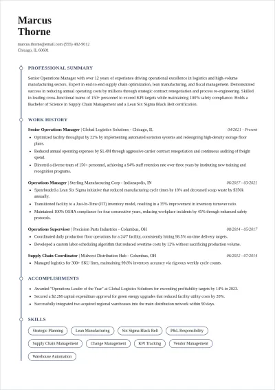 Free Senior Operations Manager ATS Resume Template, AI Resume Builder