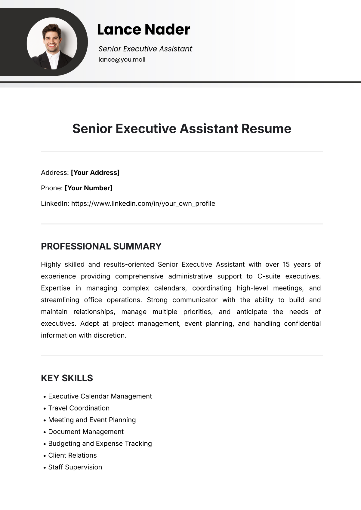 Free Senior Executive Assistant Resume Template