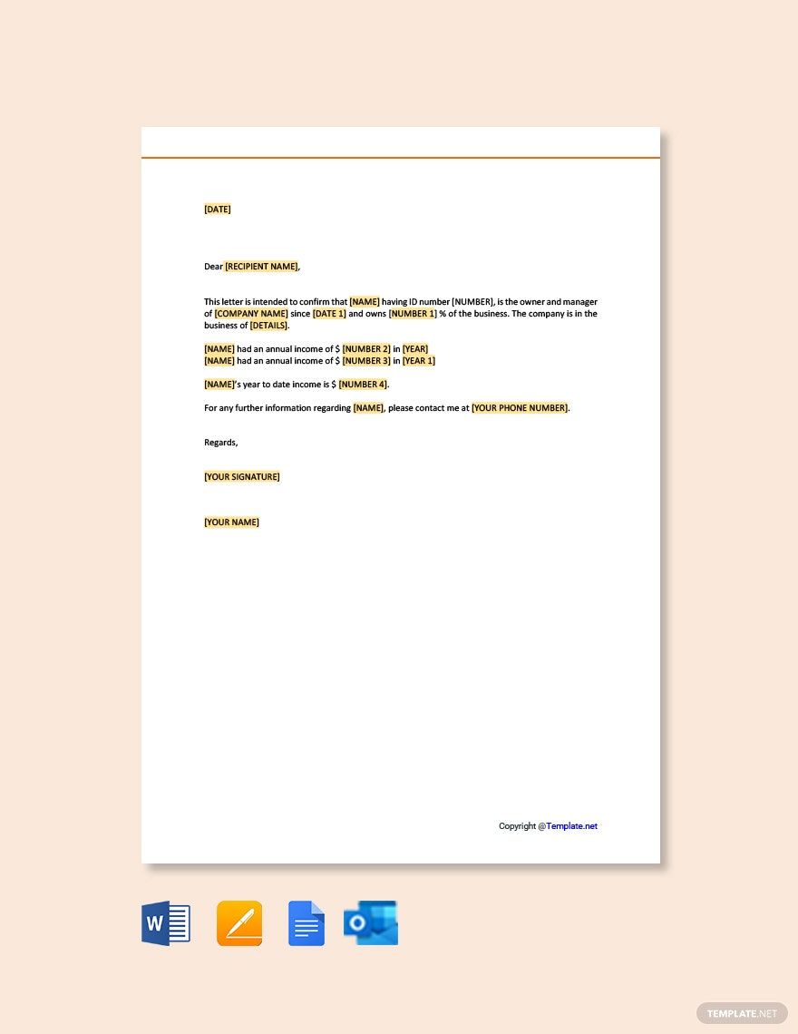 Proof of Income Letter for Self Employed in Google Docs, Word, Pages, Outlook, PDF - Download | Template.net