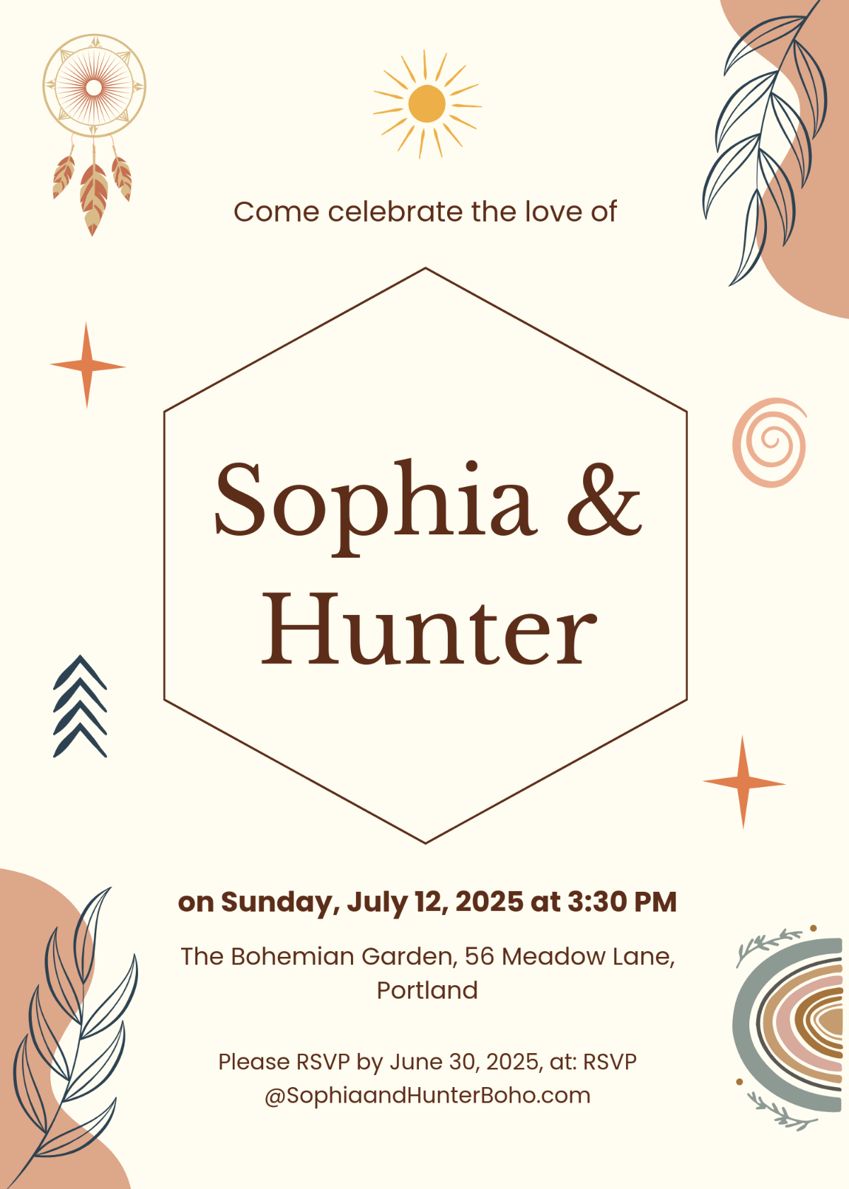 Free Boho Wedding Invitation Template - Edit Online & Download