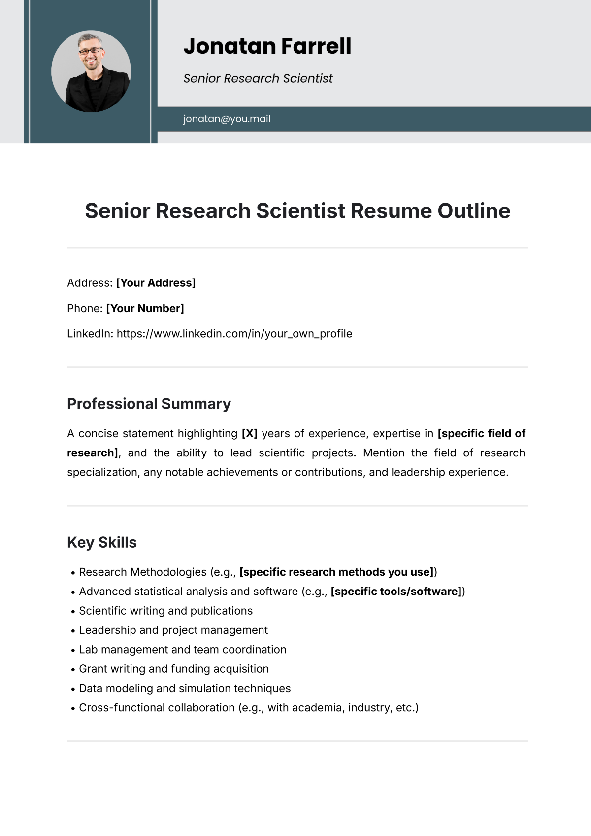 Free Senior Research Scientist Resume Outline Template