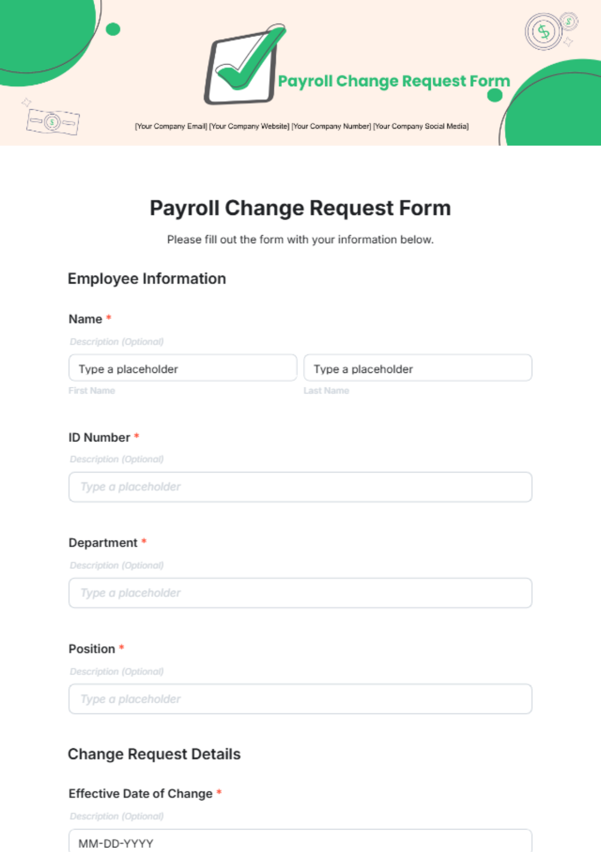 Payroll Change Request Form Template - Edit Online & Download