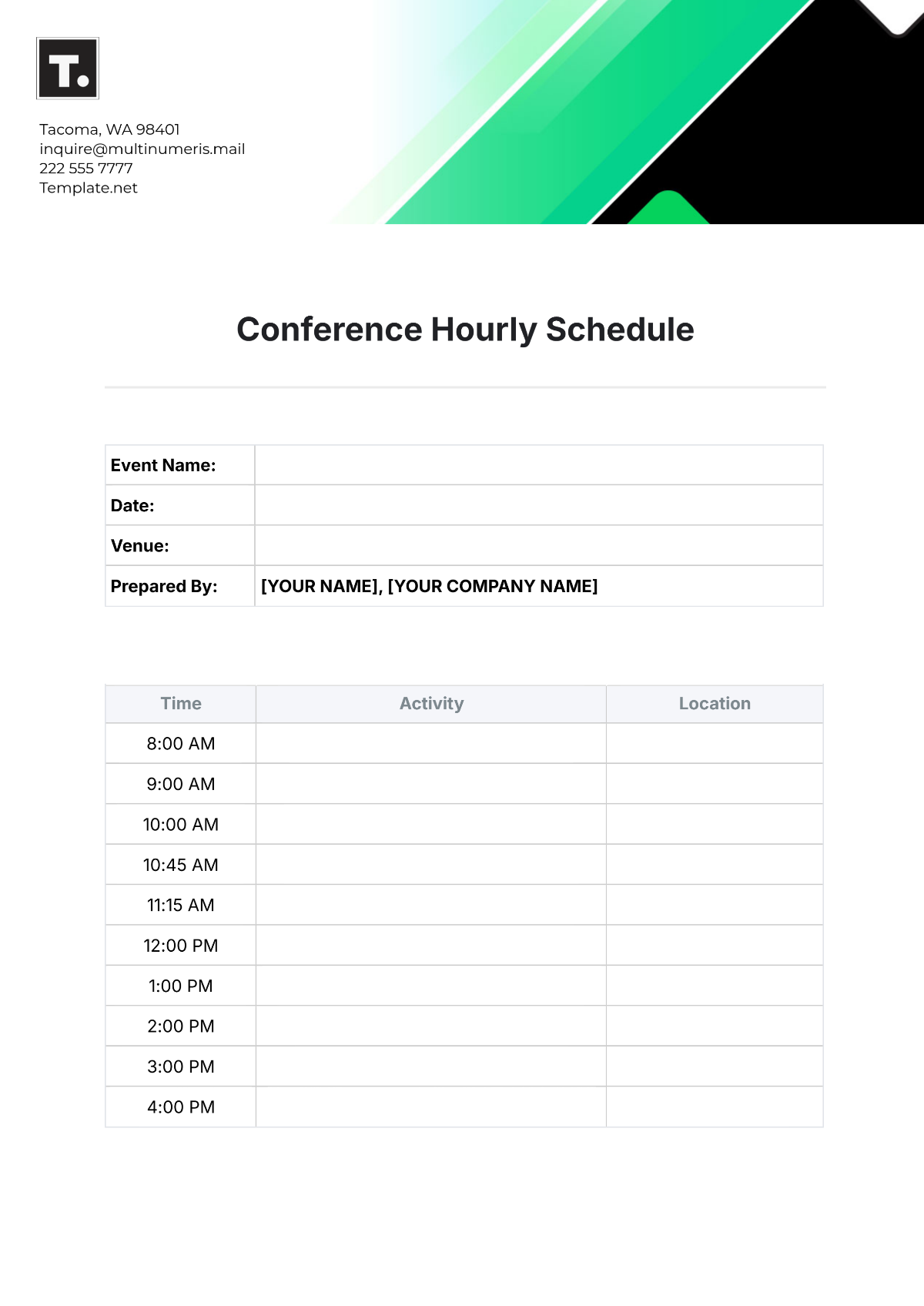 Conference Hourly Schedule Template - Edit Online & Download