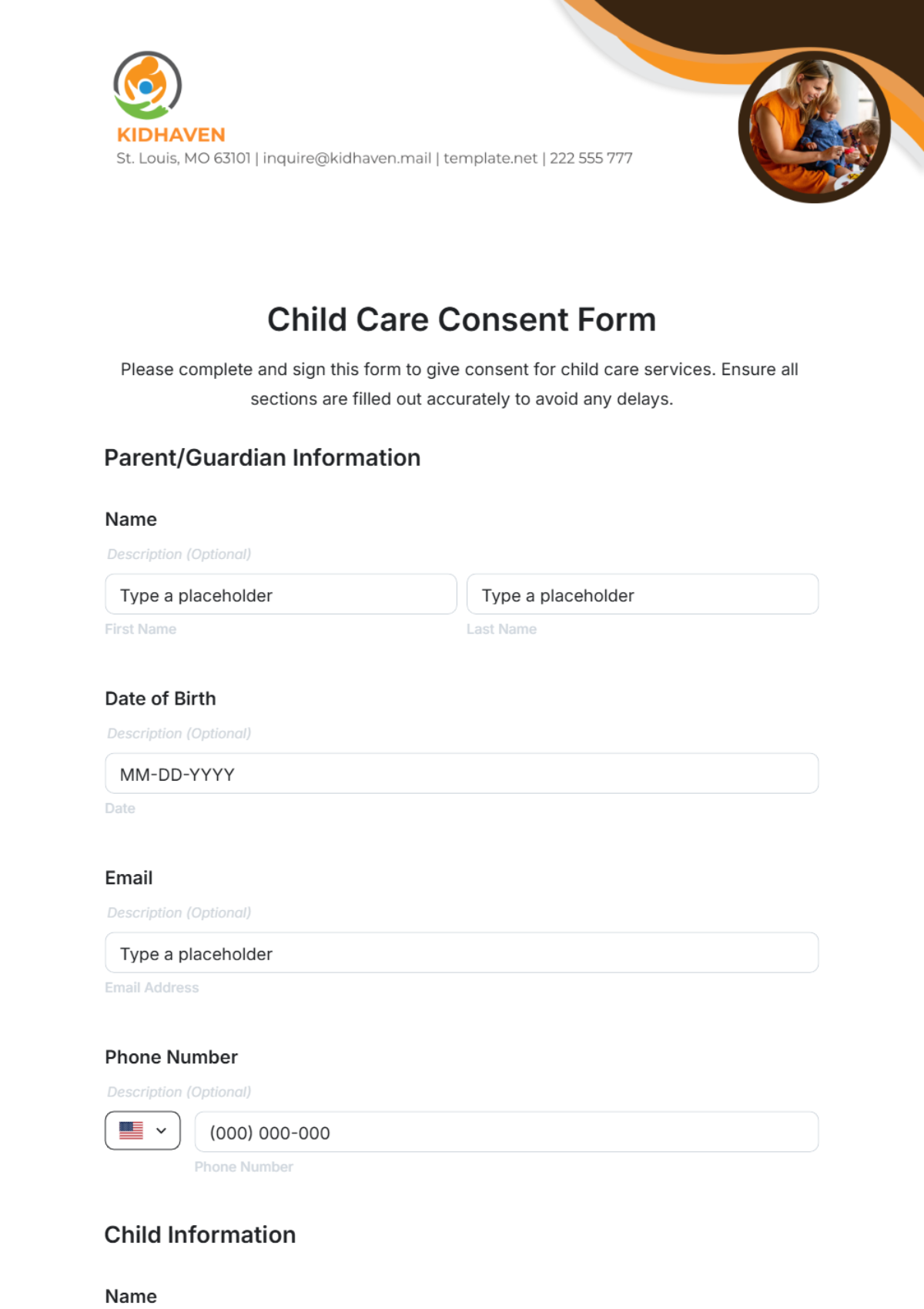 Free Child Care Consent Form Template