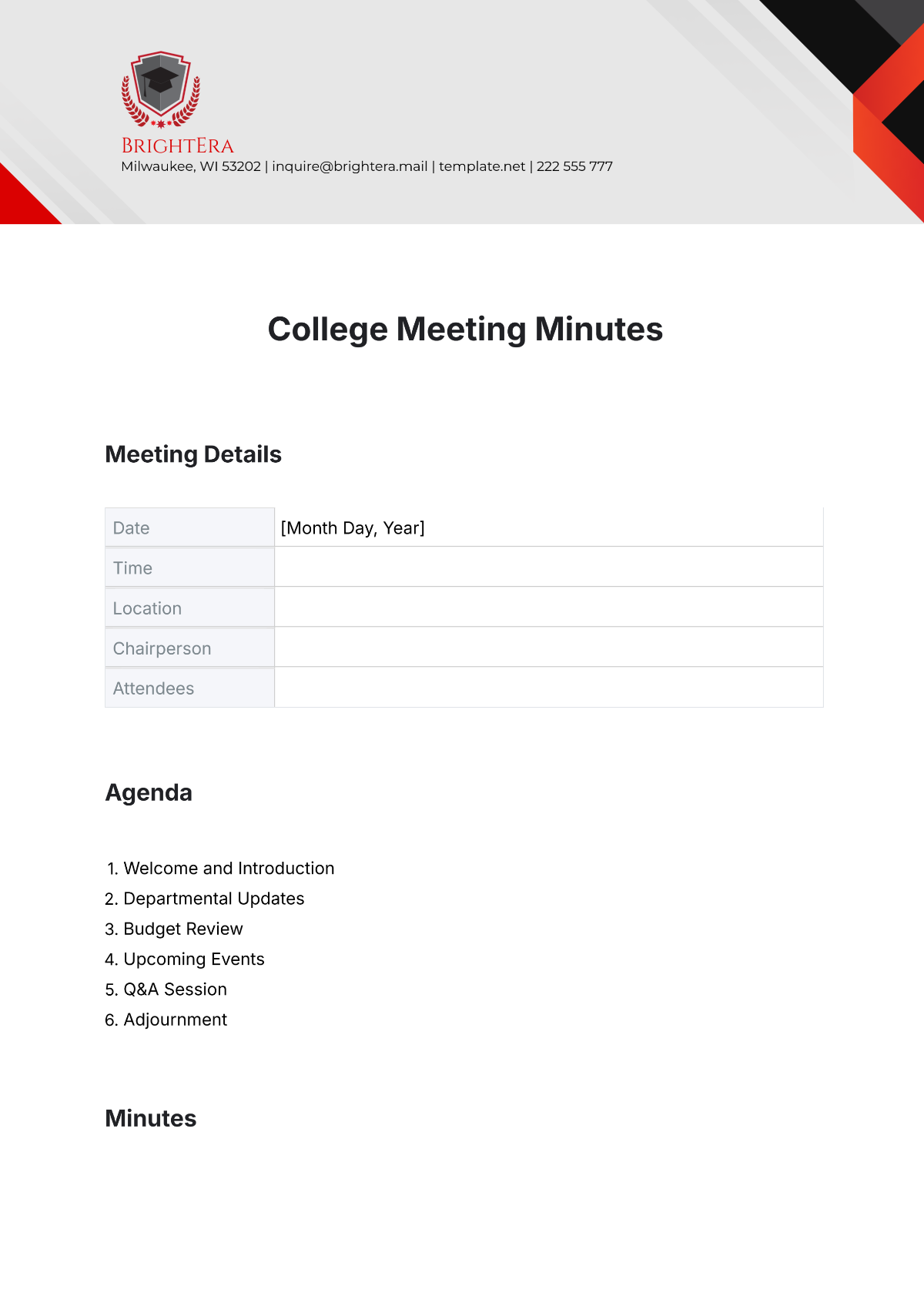 Free College Meeting Minutes Template