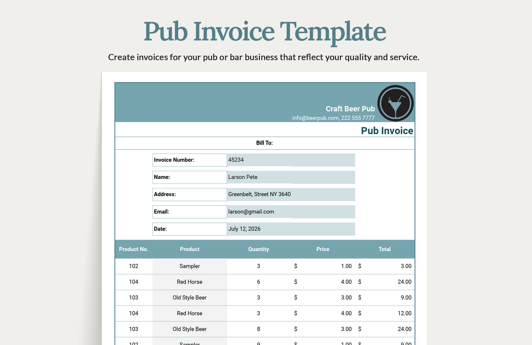 Pub Invoice Template