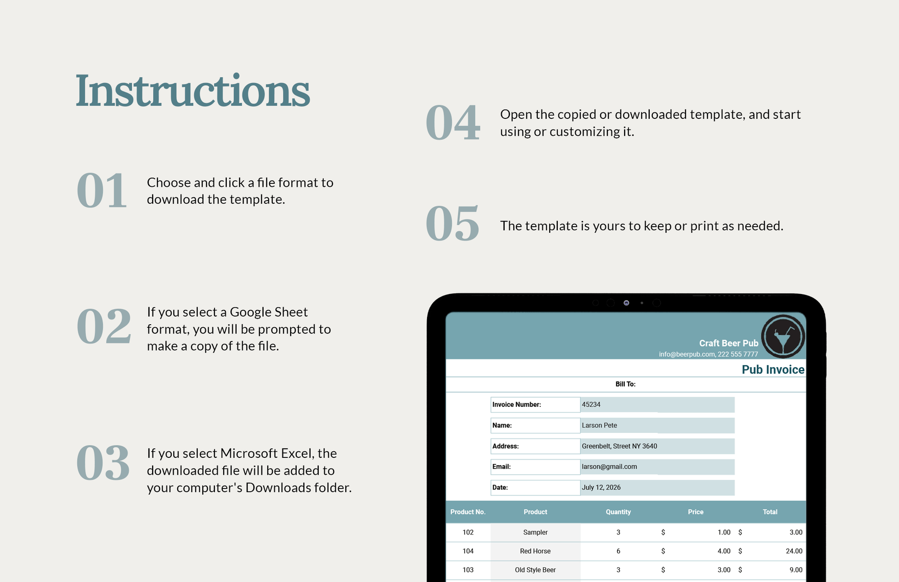 Pub Invoice Template