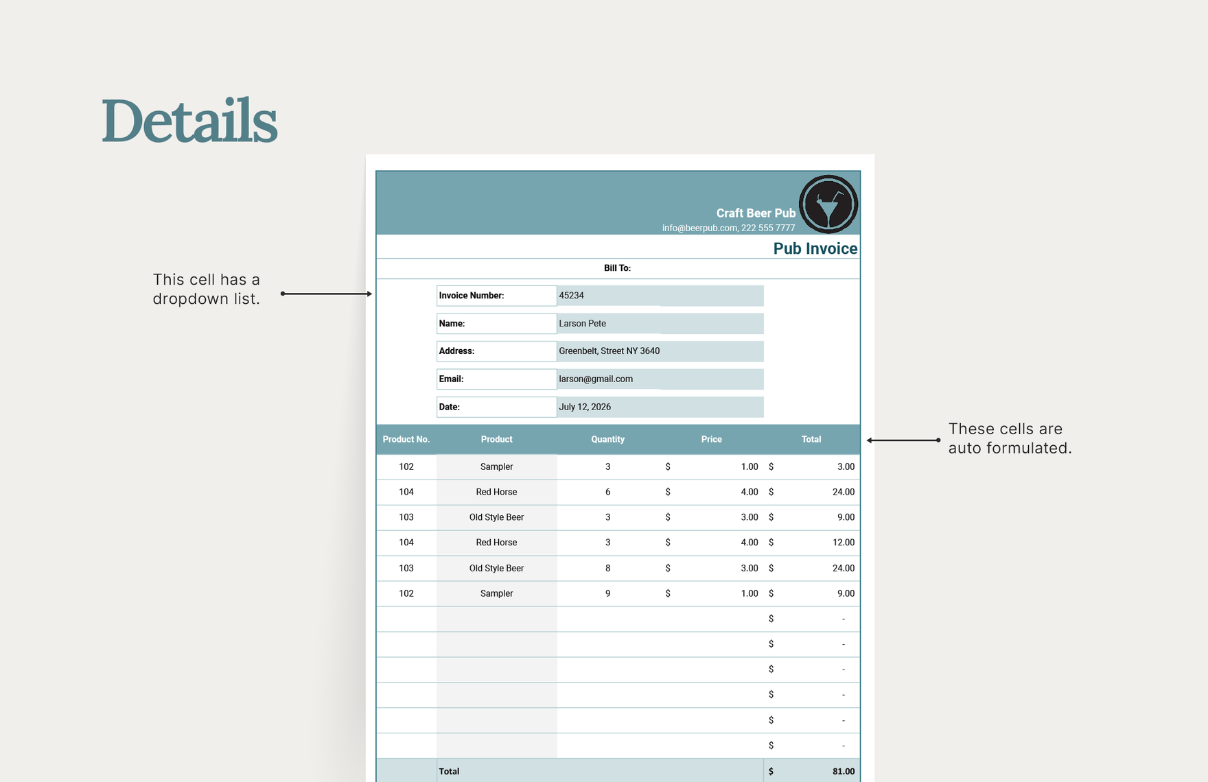 Pub Invoice Template