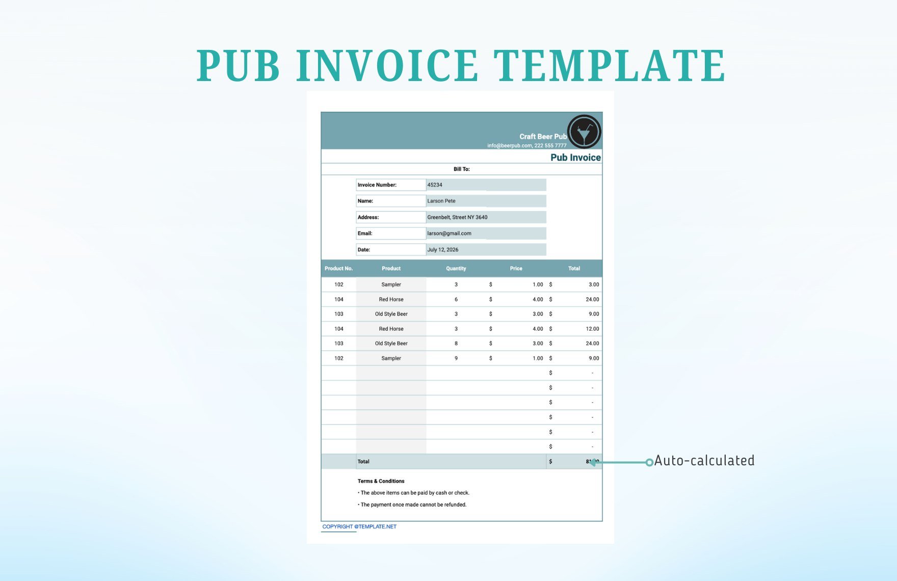 Pub Invoice Template