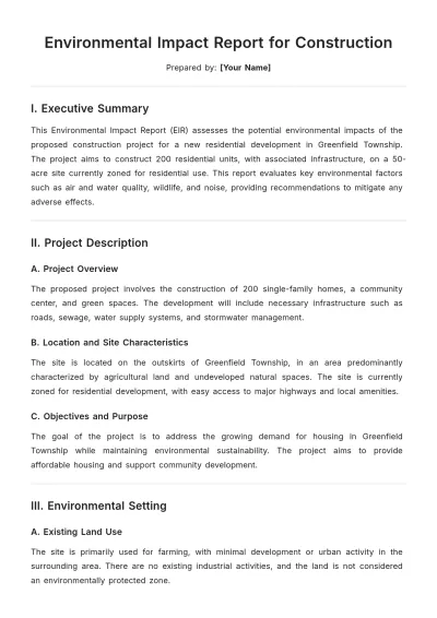 Free Environmental Impact Report for Construction Template to Edit Online