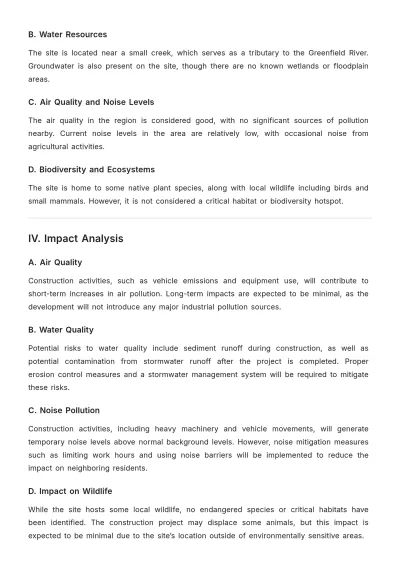 Free Environmental Impact Report for Construction Template to Edit Online
