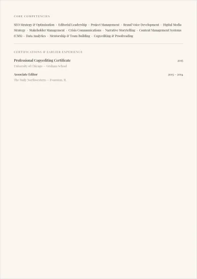 Free Senior Writer/Editor ATS Resume Template, AI Resume Builder