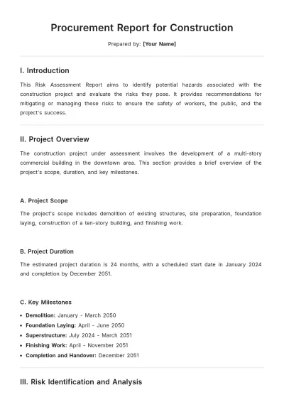 Free Risk Assessment Report for Construction Template to Edit Online