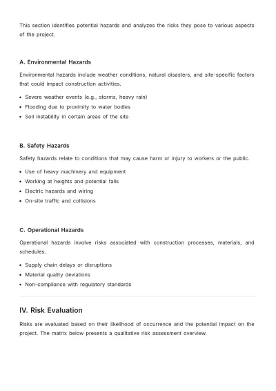Free Risk Assessment Report for Construction Template to Edit Online