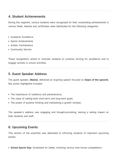 Free School Assembly Report Template to Edit Online
