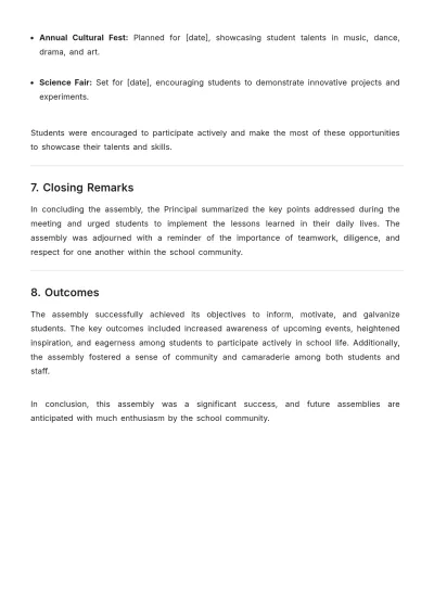 Free School Assembly Report Template to Edit Online