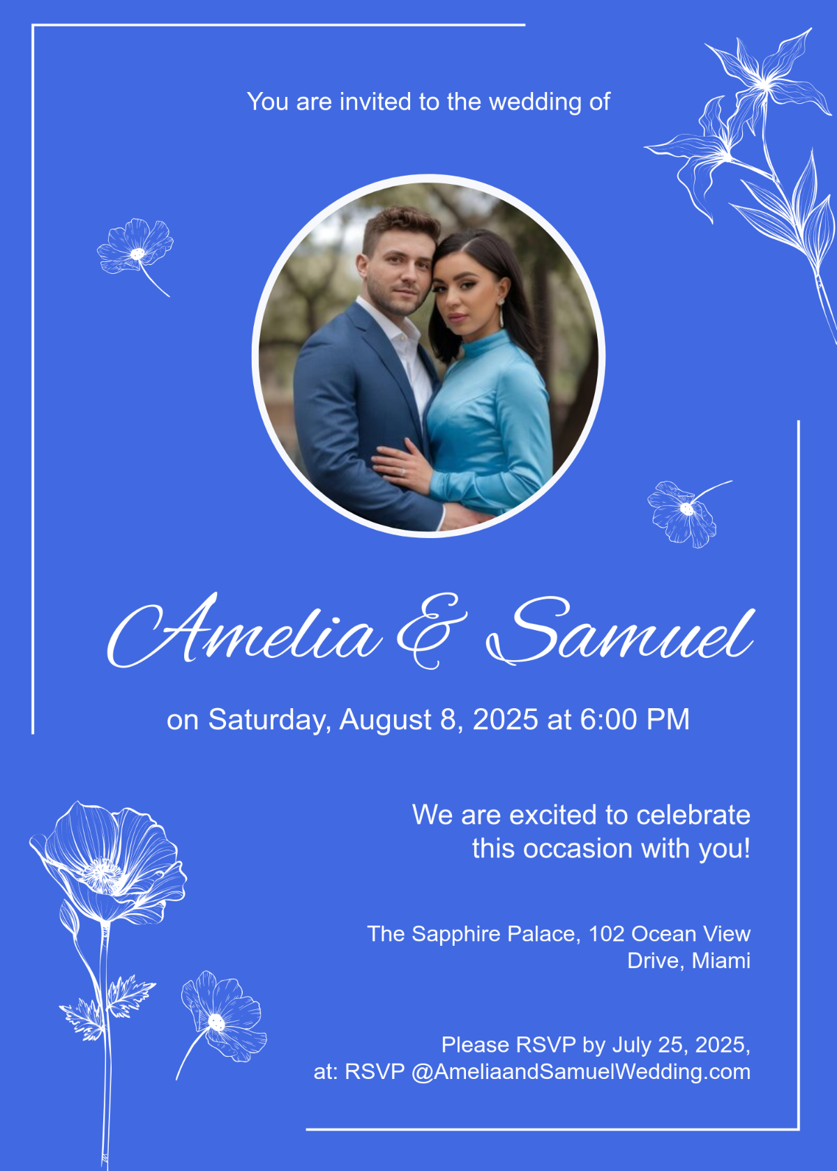 Royal Blue Wedding Invitation Template - Edit Online & Download