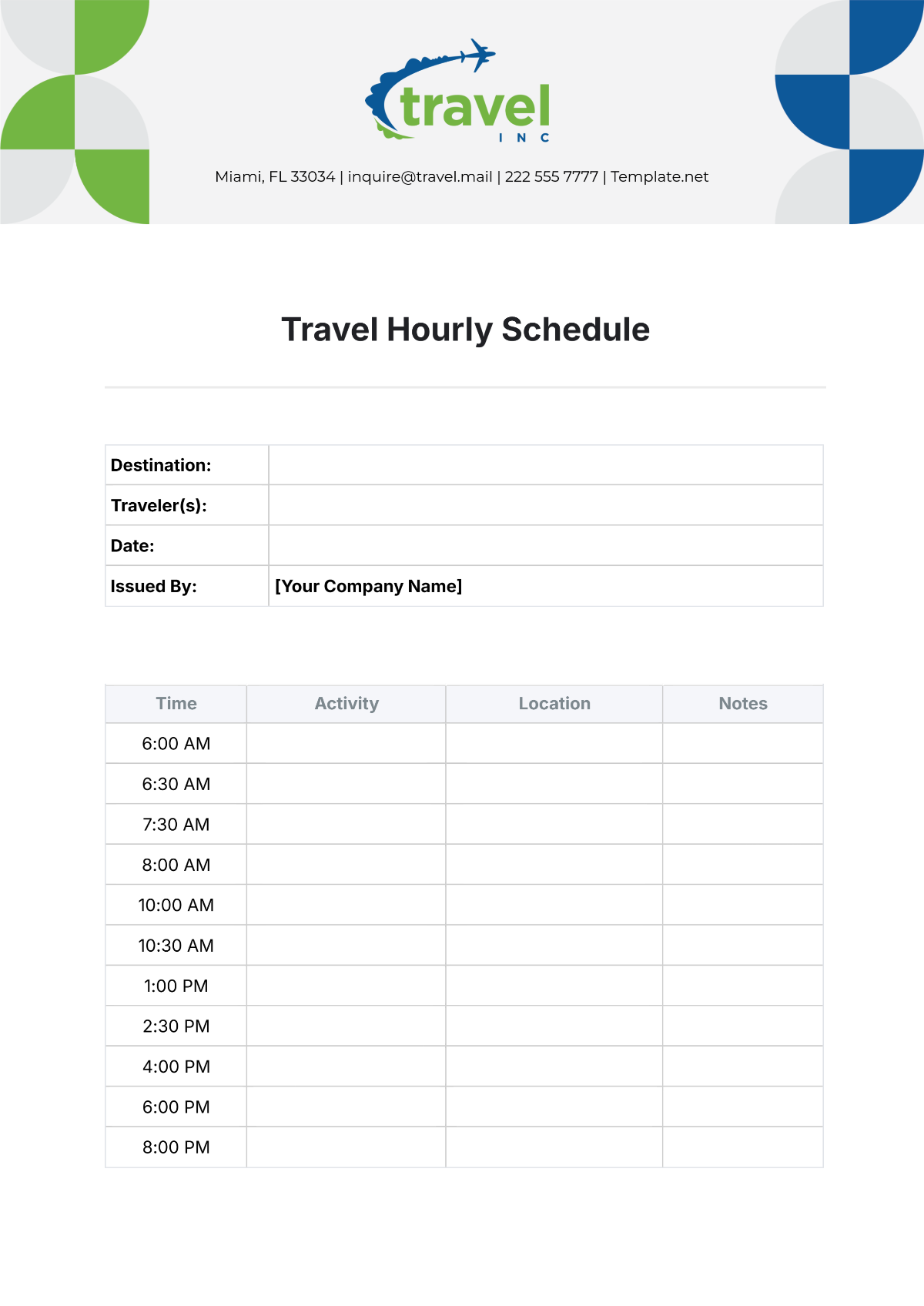 Travel Hourly Schedule Template - Edit Online & Download