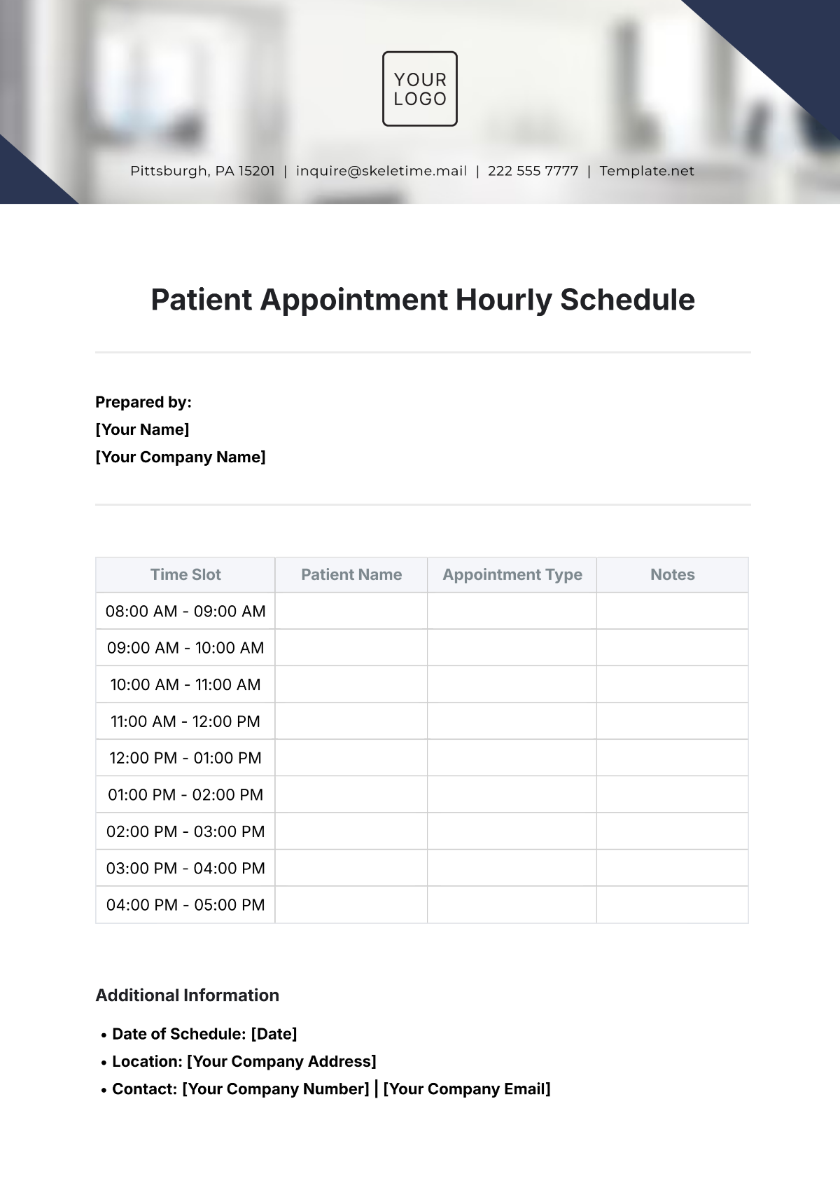 Patient Appointment Hourly Schedule Template - Edit Online & Download