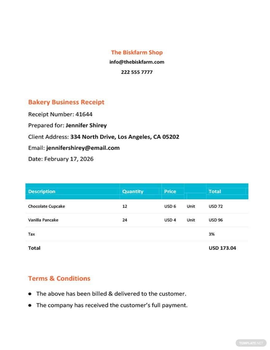 Bakery Business Invoice Template
