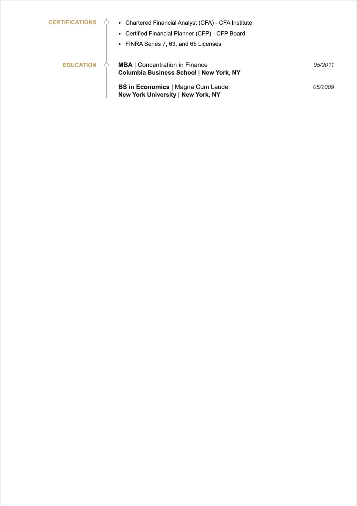 Free Senior Financial Advisor Resume Format Template to Edit Online