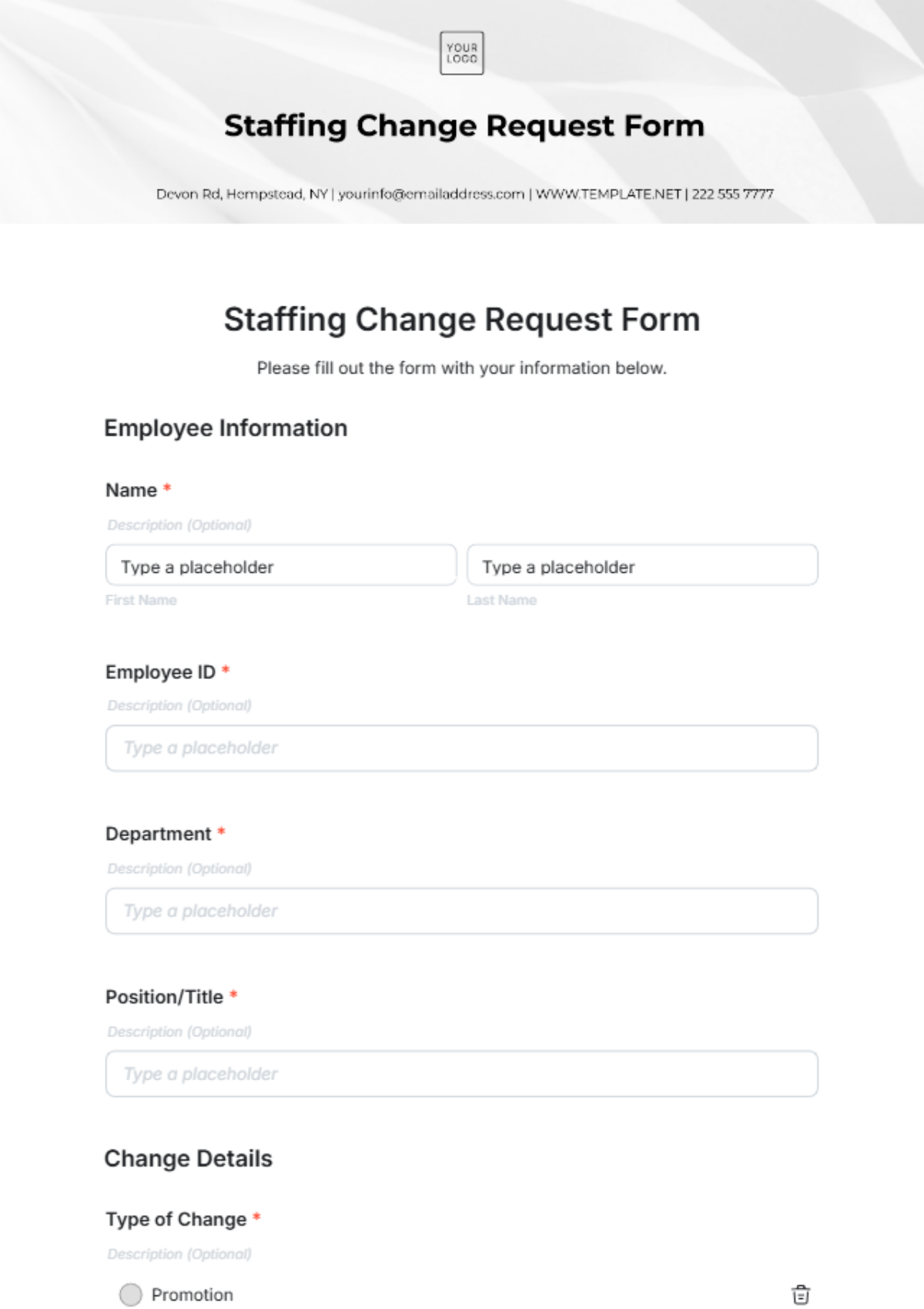 Free Change Request Form Templates to Edit Online