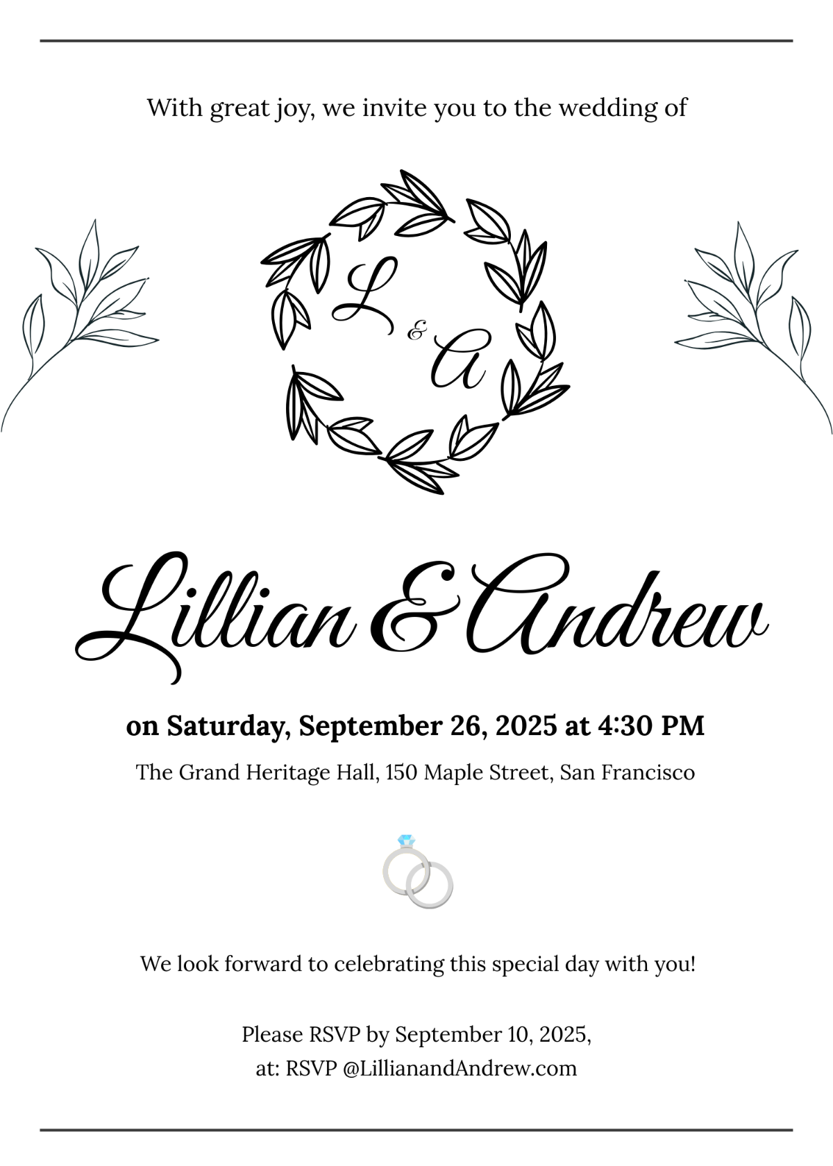 Monogram Wedding Invitation Template - Edit Online & Download