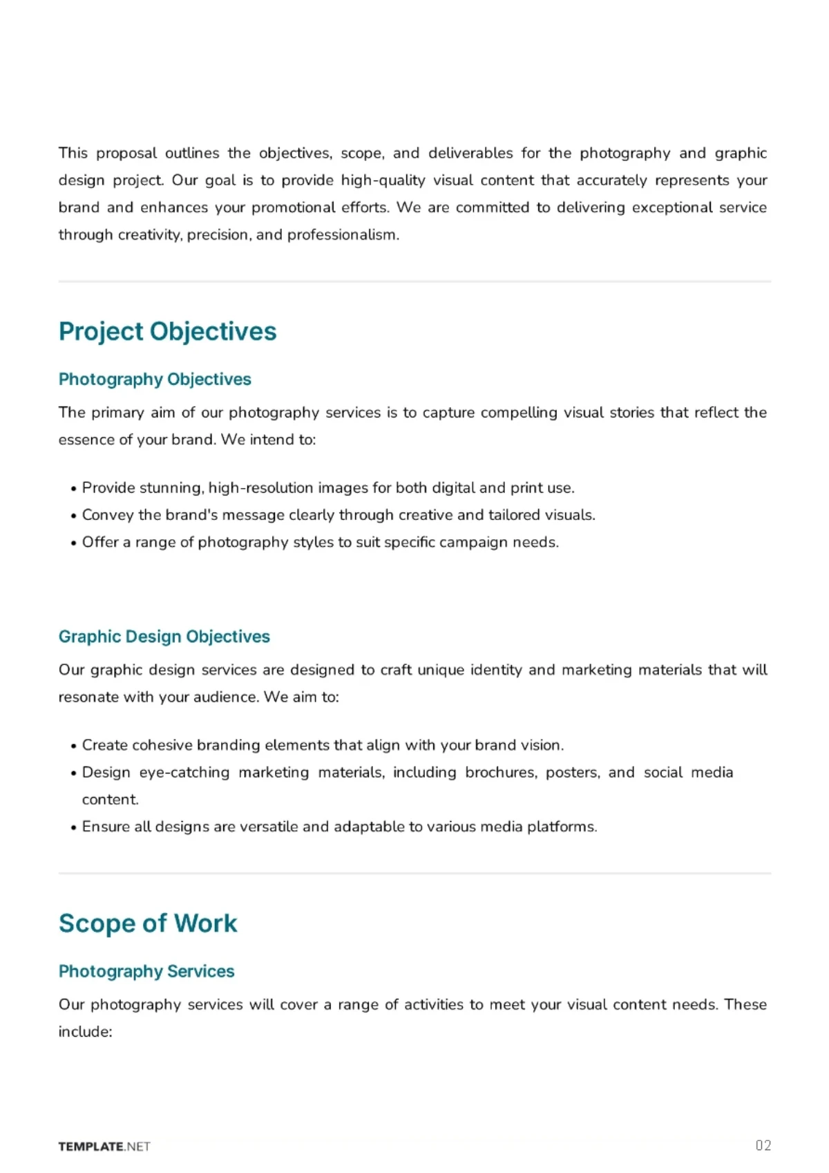 Free Photography and Graphic Design Proposal Template to Edit Online