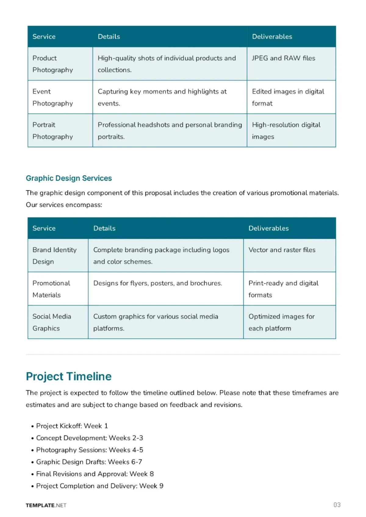 Free Photography and Graphic Design Proposal Template to Edit Online