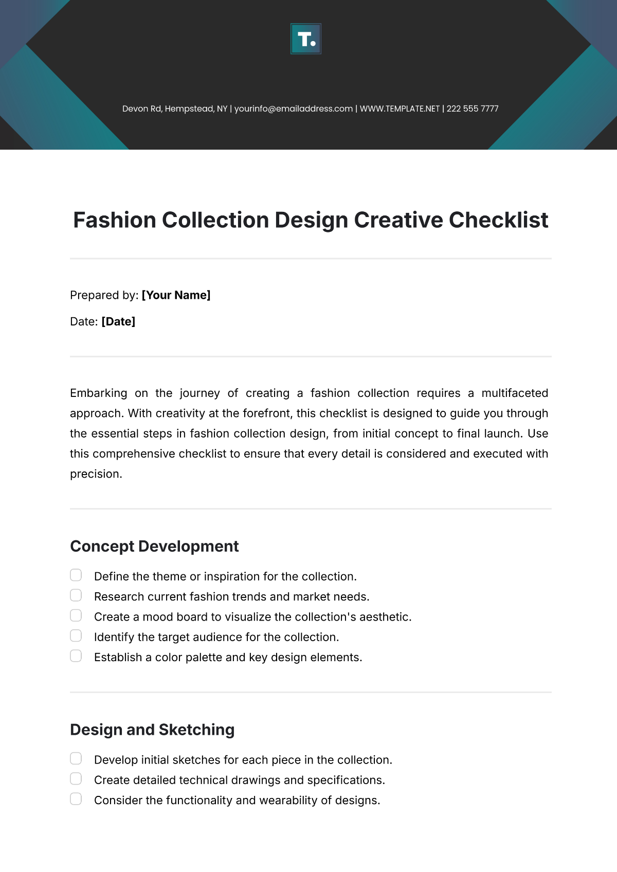 Free Fashion Collection Design  Creative Checklist Template