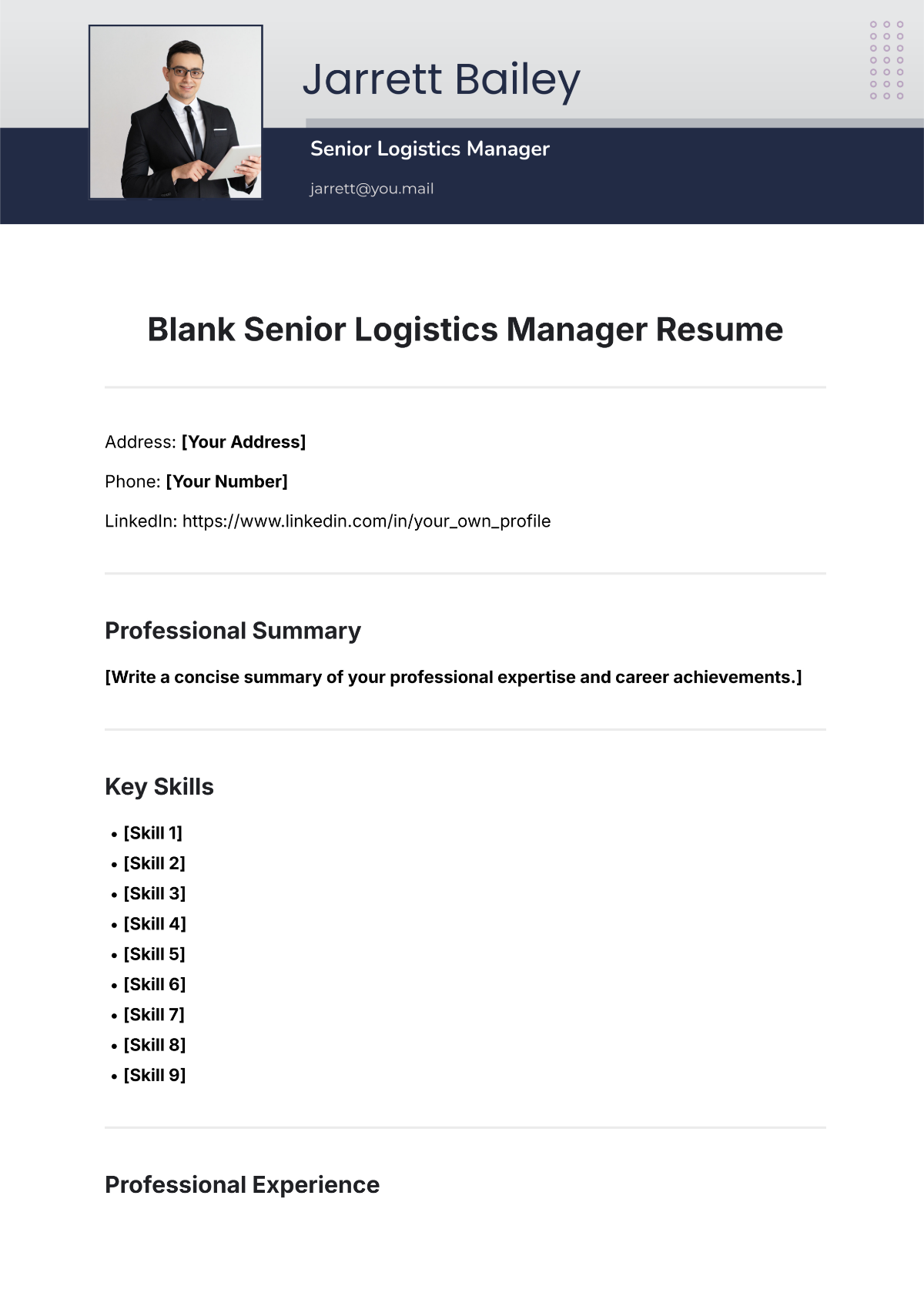 Free Blank Senior Logistics Manager Resume Template