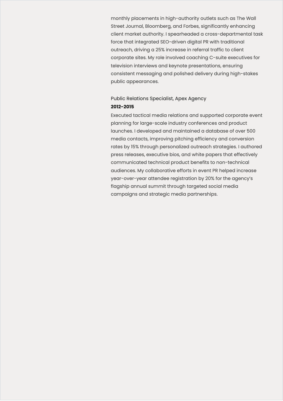 Free Senior Public Relations Manager ATS Resume Template