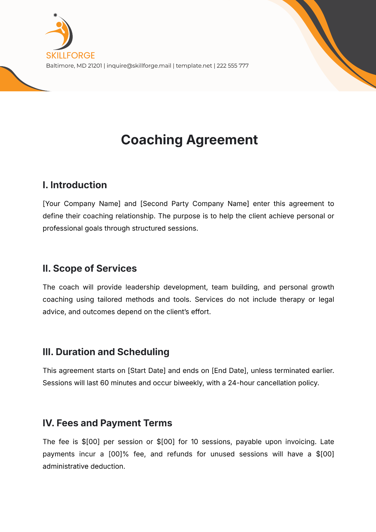 Coaching Agreement Template - Edit Online & Download