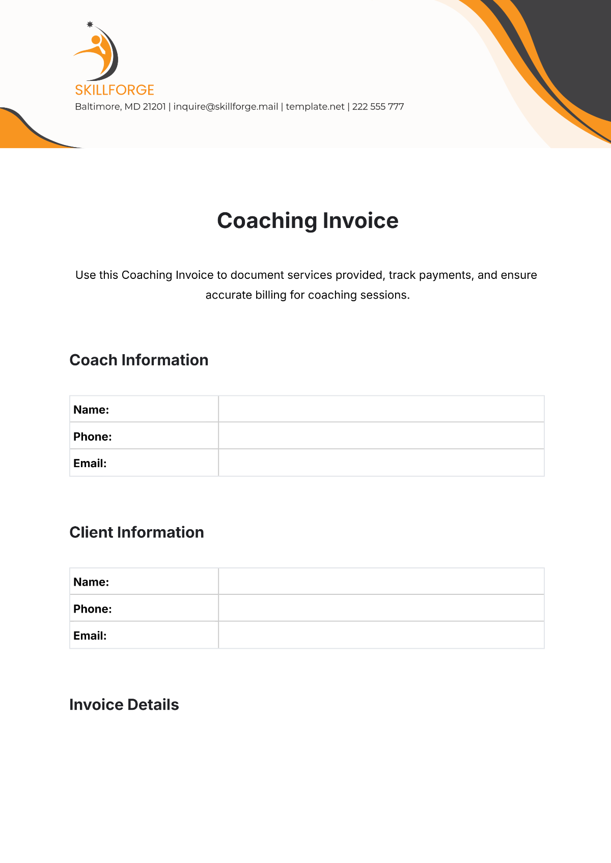 Coaching Invoice Template - Edit Online & Download