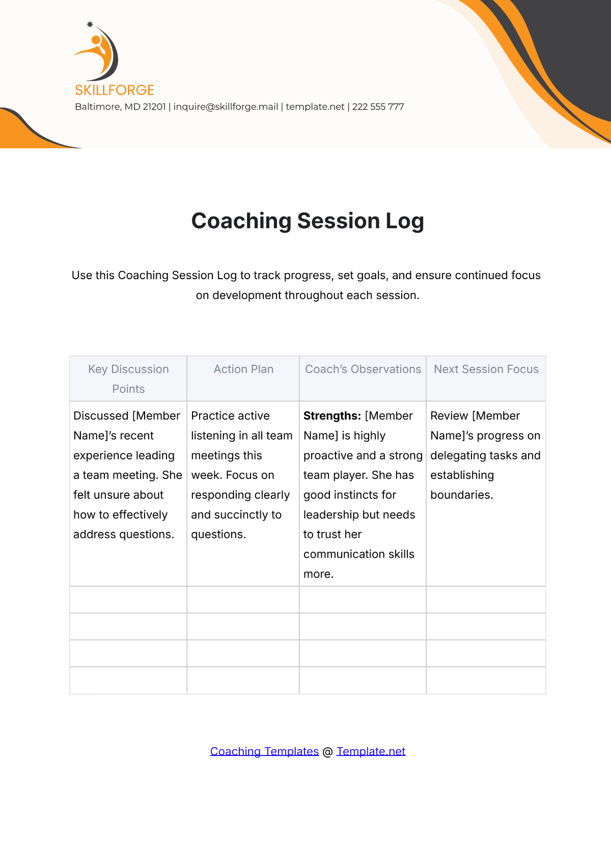 Coaching Session Log Template - Edit Online & Download