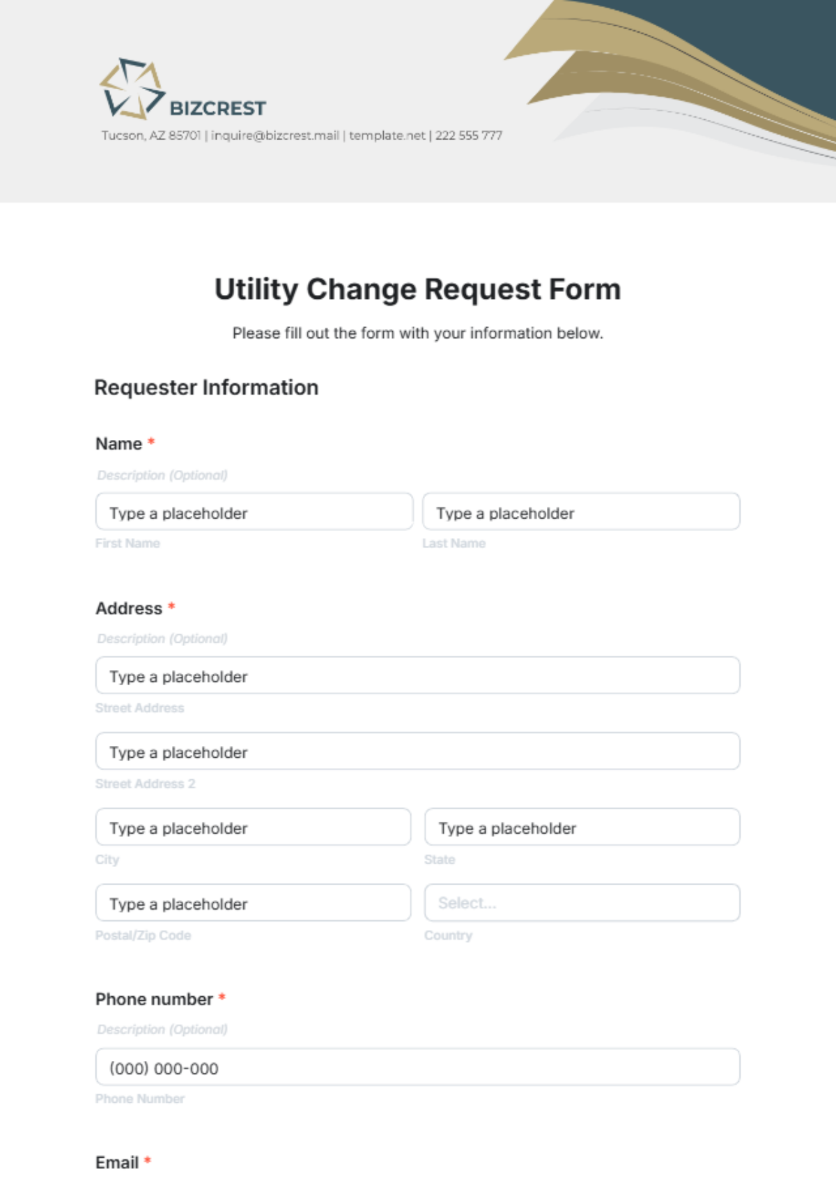 Utility Change Request Form Template - Edit Online & Download