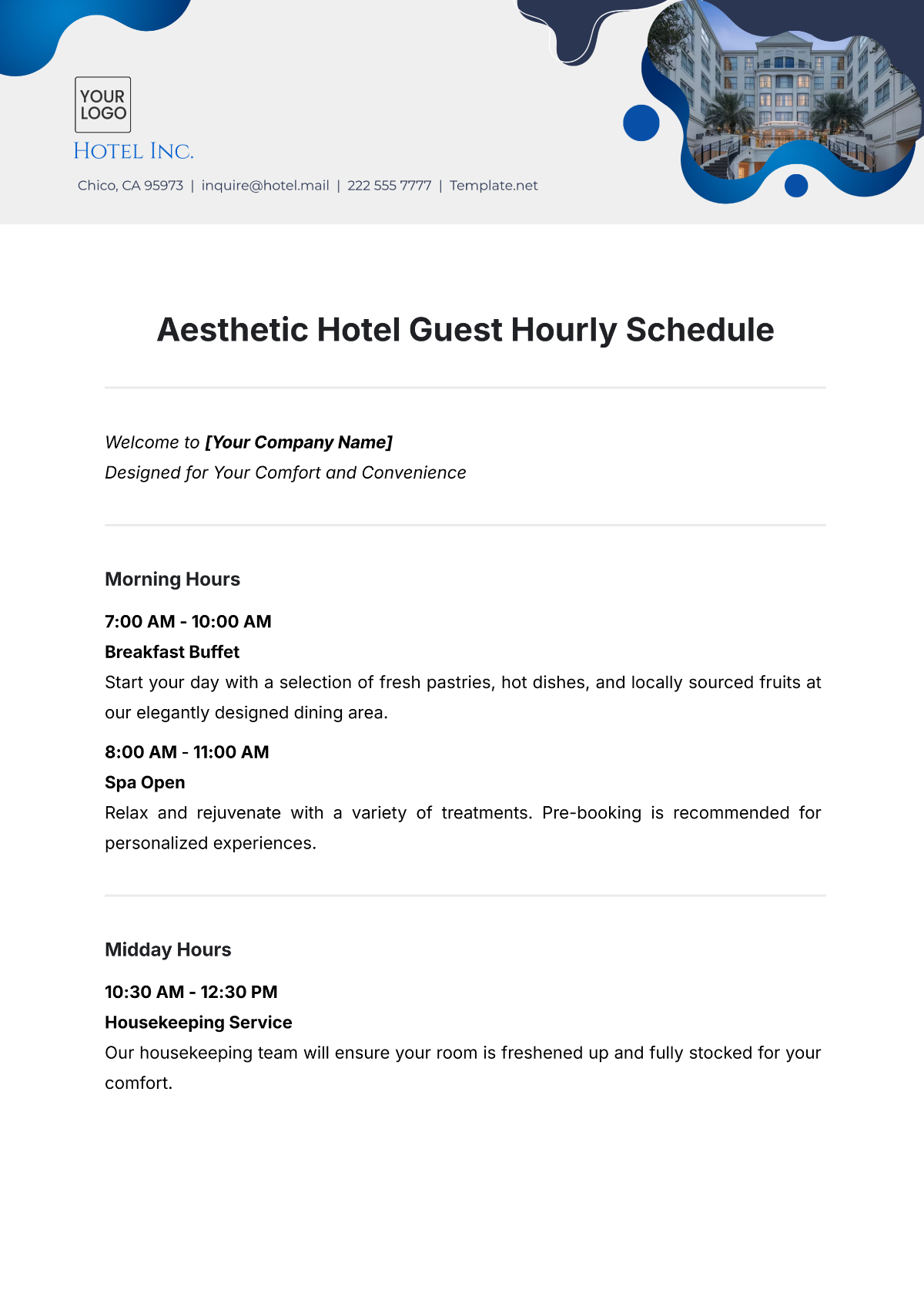 Aesthetic Hotel Guest Hourly Schedule Template - Edit Online & Download