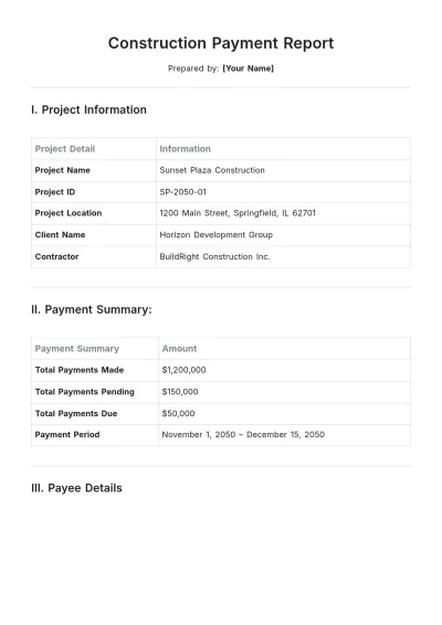 Free Construction Payment Report Template to Edit Online